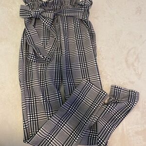 SHEIN Black and White Plaid Trousers